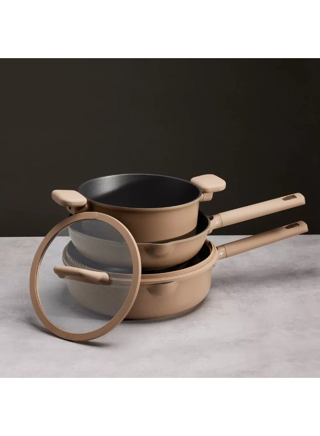 Carote 21-Piece Nonstick Cookware Set, PFOA-Free Healthy Cooking Set, Skillets, Saucepan, Sauté Pan, Casserole, Steamer & 4-in-1 Pan, All Kitchen Stovetop Compatible, Dishwasher Safe (Taupe) - Image 5